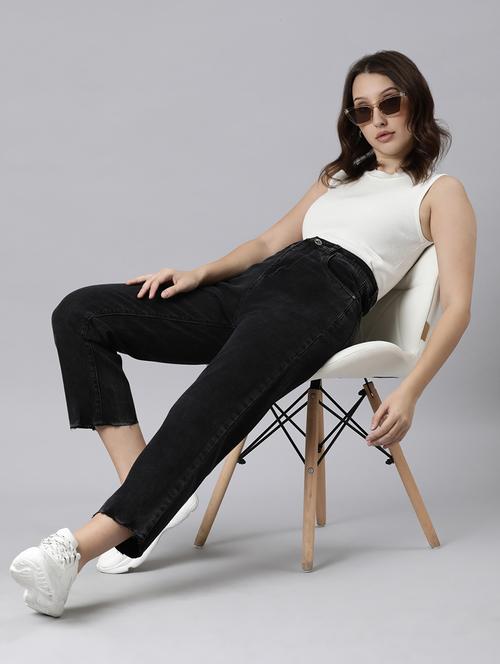 women washed mid rise mom fit jean - 22001880 - Standard Image - 0