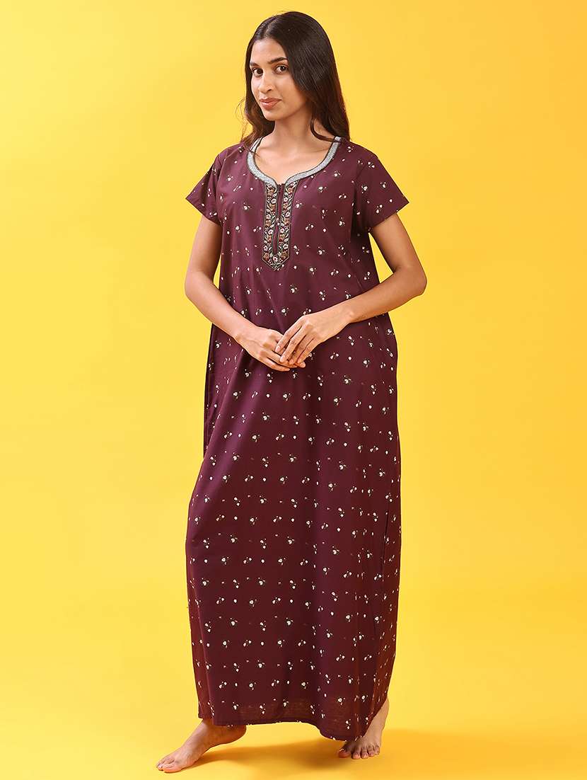 women printed short sleeve nighty - 22002008 -  Standard Image - 2