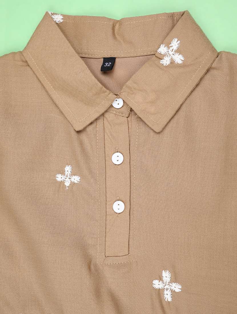 girls embroidered three quarter sleeve top - 22002231 -  Standard Image - 2