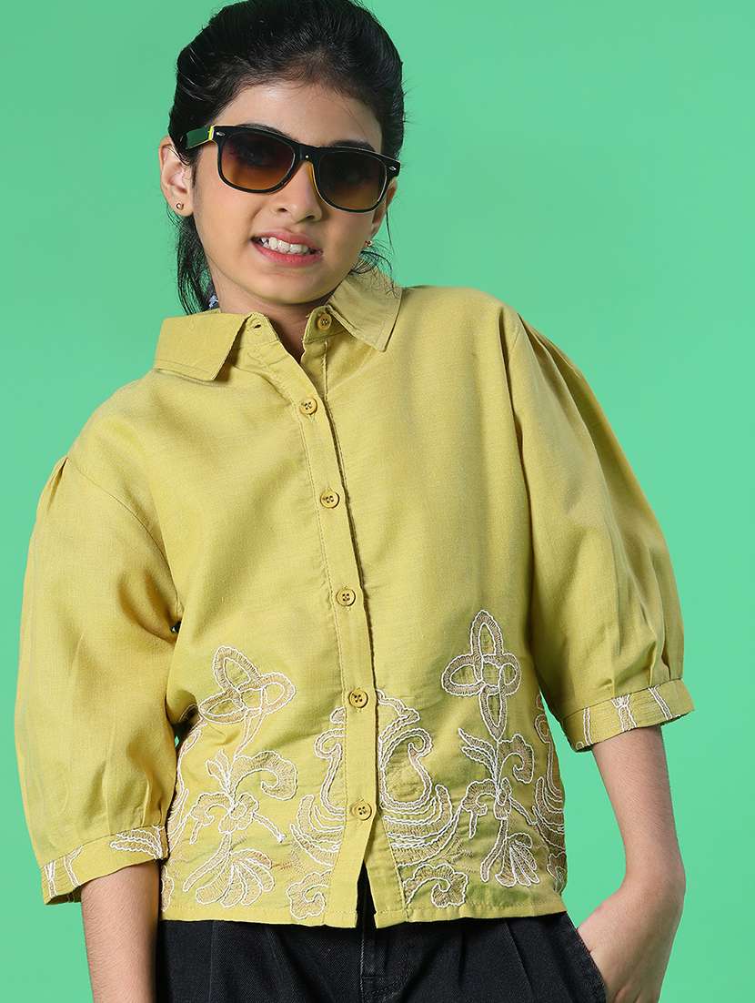 girls embroidered three quarter sleeve top