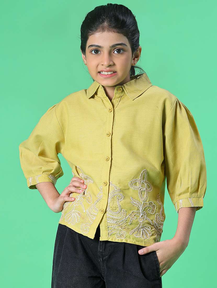 girls embroidered three quarter sleeve top - 22002237 -  Standard Image - 2