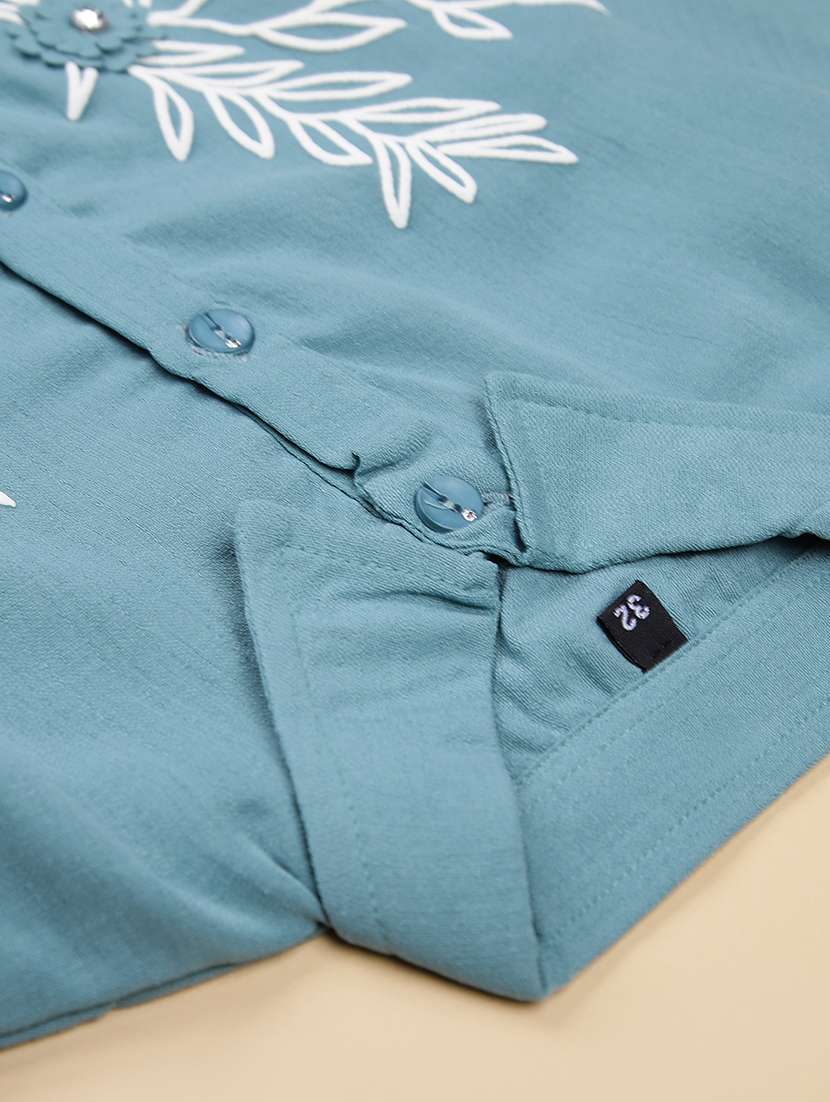 girls embroidered three quarter sleeve top - 22002243 -  Standard Image - 2