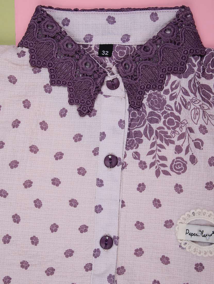 girls printed three quarter sleeve top - 22002279 -  Standard Image - 2