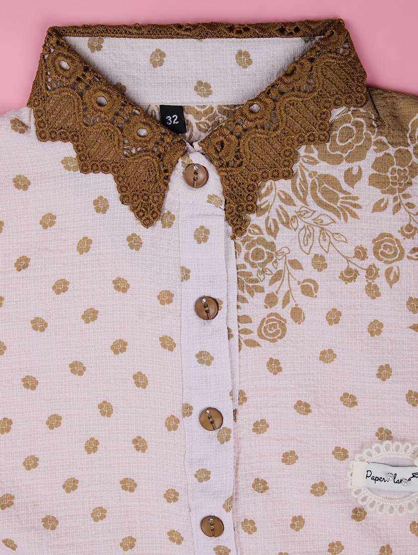 girls printed three quarter sleeve top - 22002280 -  Standard Image - 2