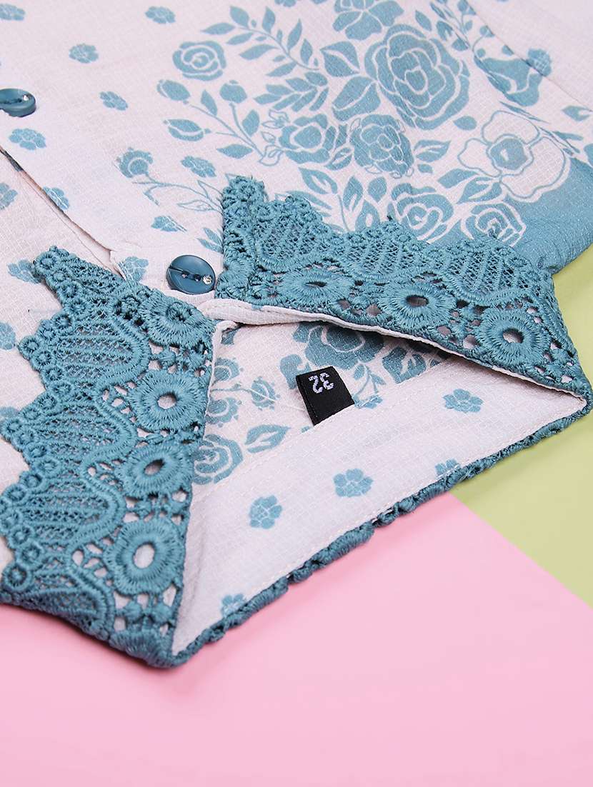 girls printed three quarter sleeve top - 22002281 -  Standard Image - 2