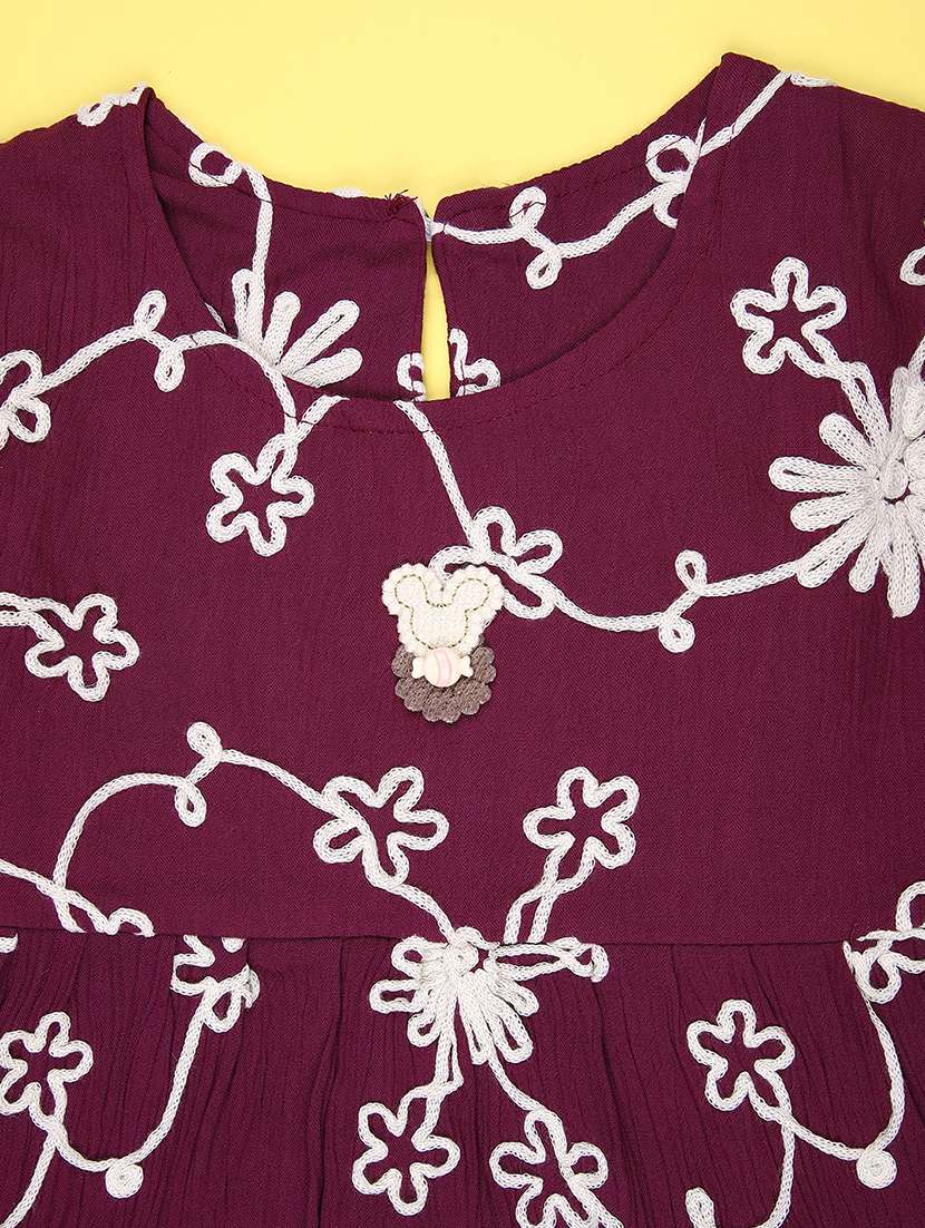 girls embroidered three quarter sleeve top - 22002308 -  Standard Image - 2