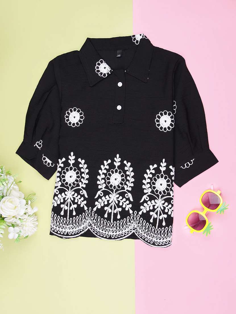 girls embroidered three quarter sleeve top