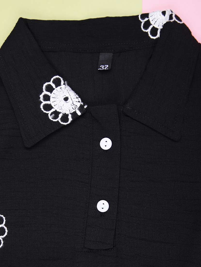 girls embroidered three quarter sleeve top - 22002313 -  Standard Image - 2