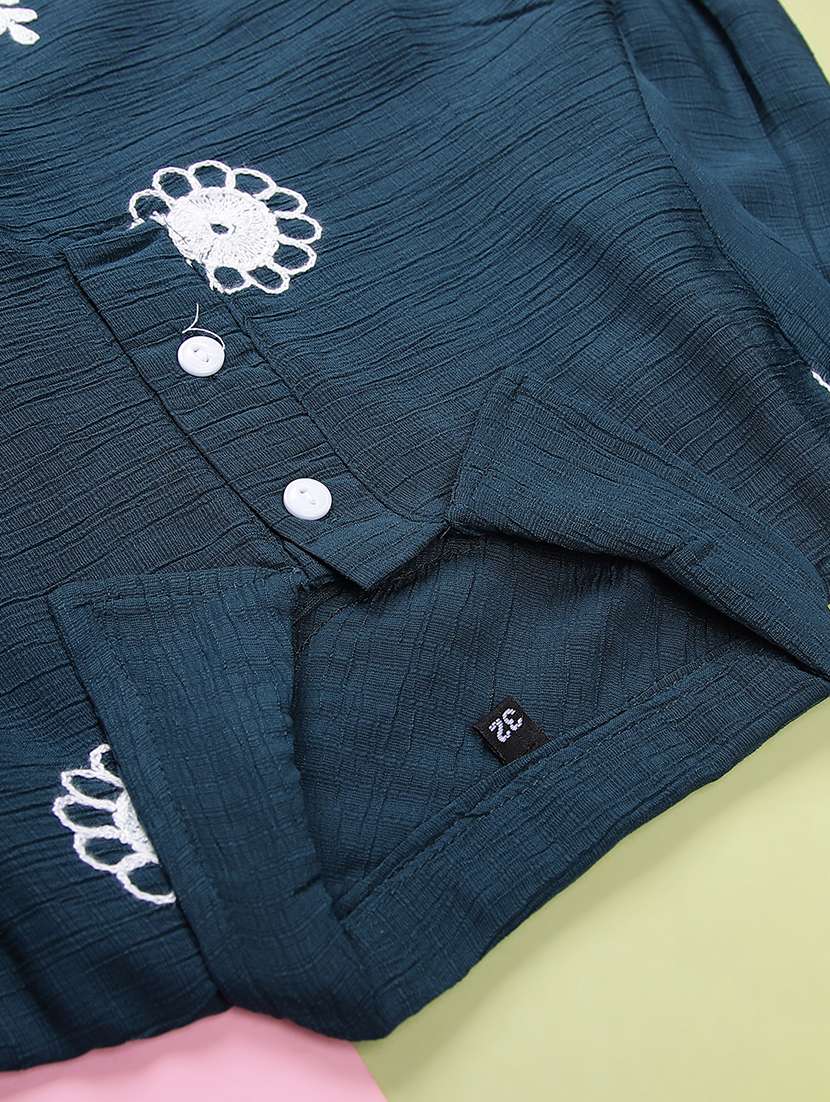 girls solid with work three quarter sleeve top - 22002316 -  Standard Image - 2