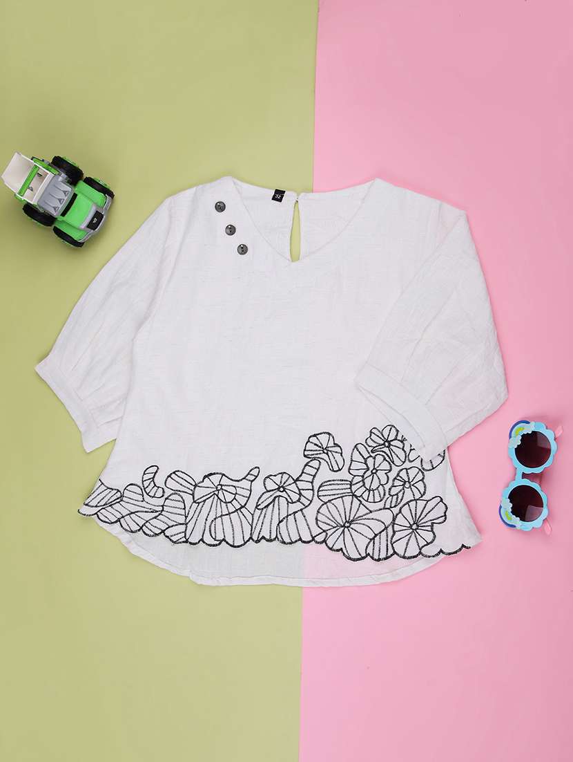 girls solid with work three quarter sleeve top