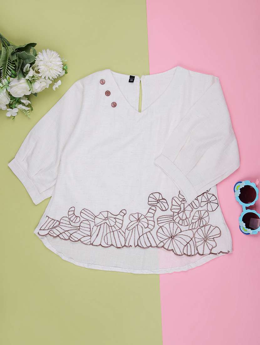 girls solid with work three quarter sleeve top