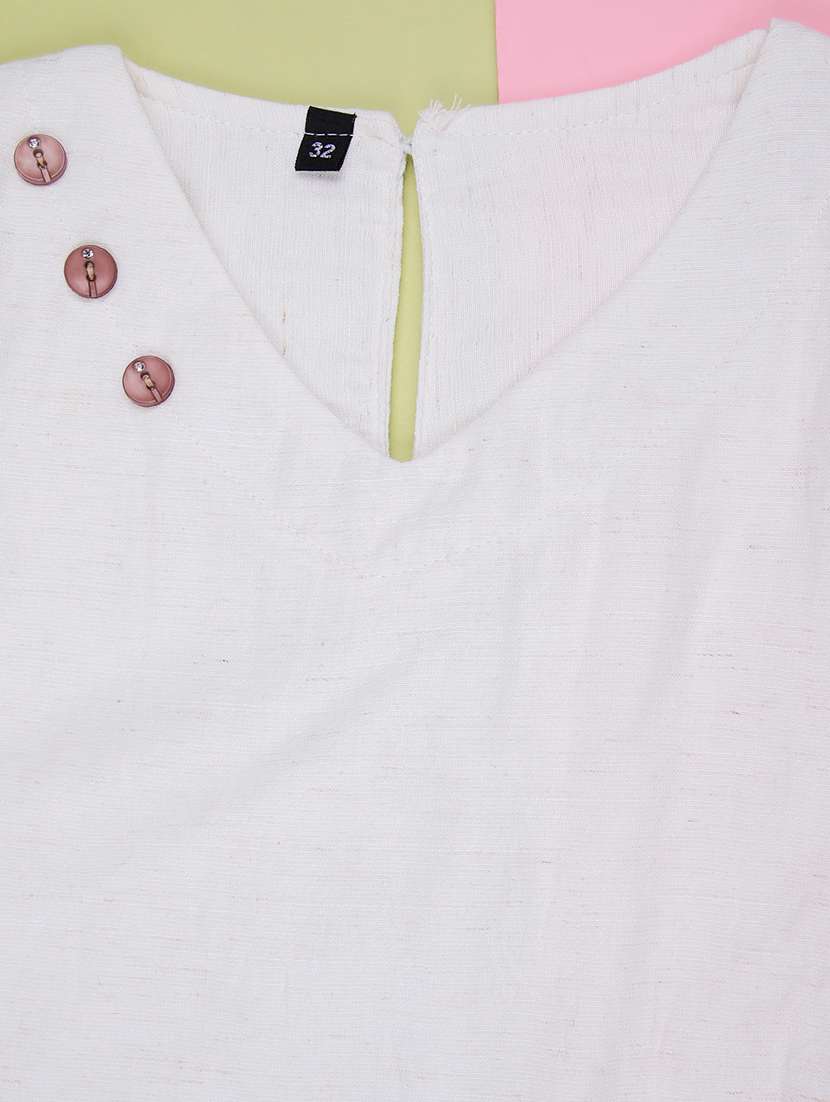 girls solid with work three quarter sleeve top - 22002320 -  Standard Image - 2