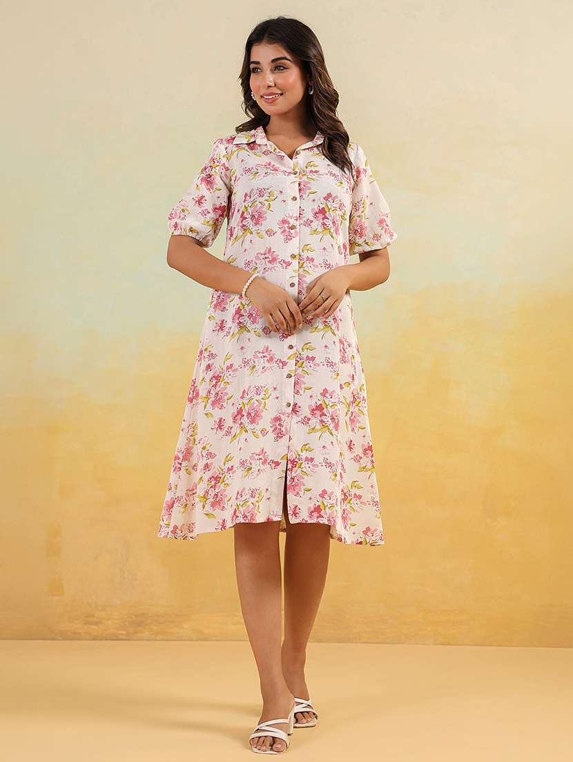 womem floral print collared shirt dress