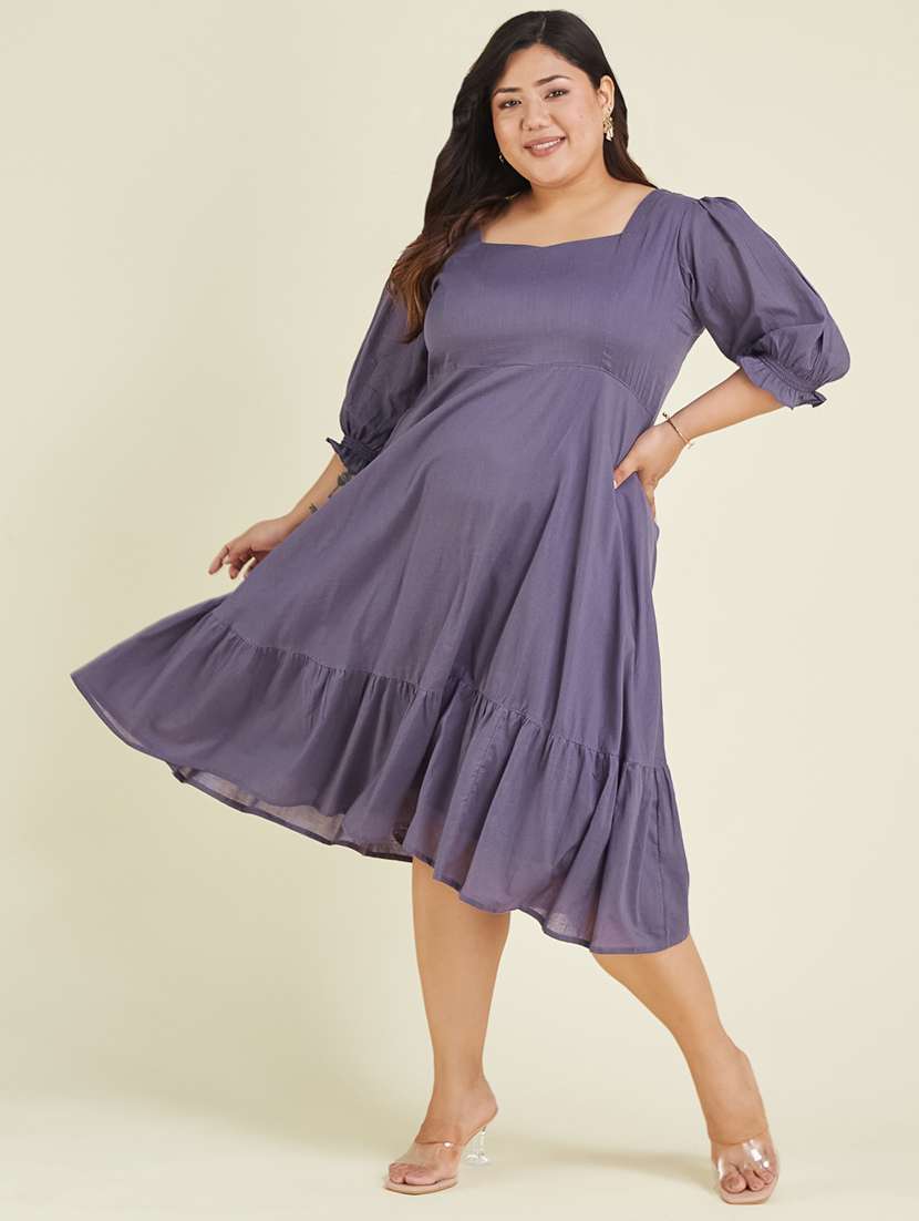 women plus size solid puff sleeve tiered dress - 22002355 -  Standard Image - 2