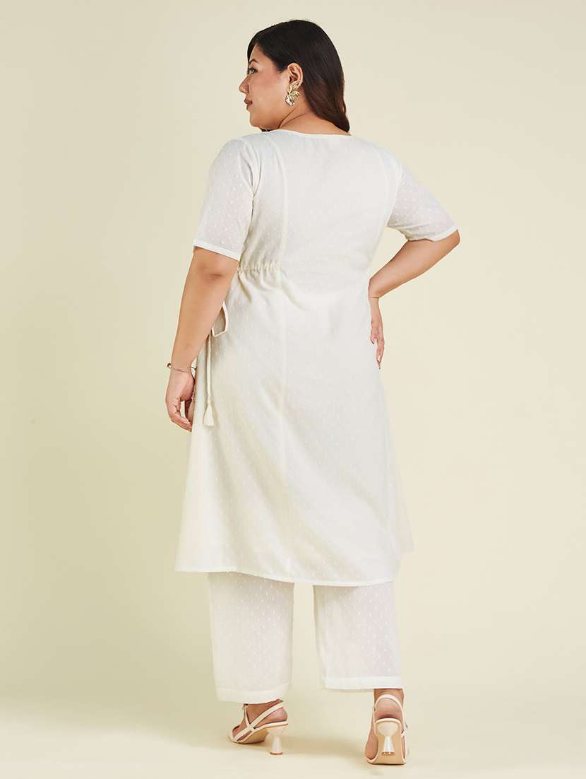 women plus size self design elbow sleeve kurta pant set - 22002360 - Standard Image - 2