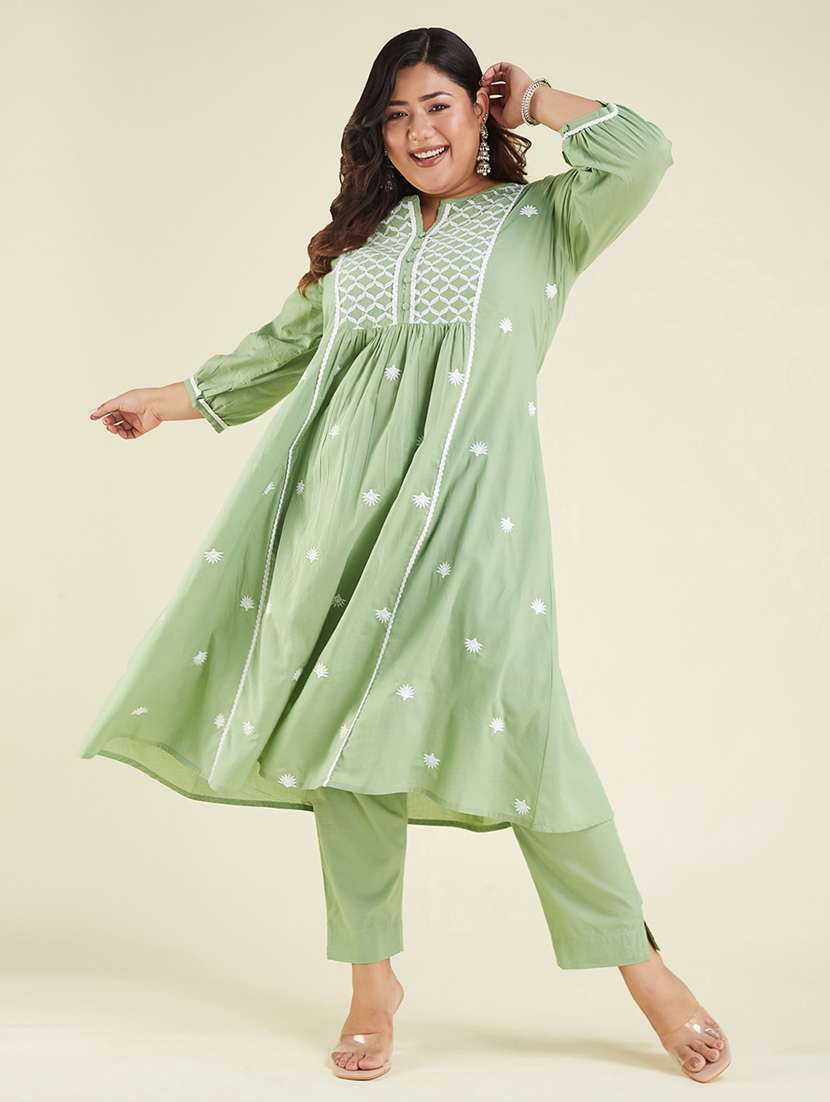 women plus size ebroidered three quarter sleeve kurta pant set - 22002362 -  Standard Image - 2
