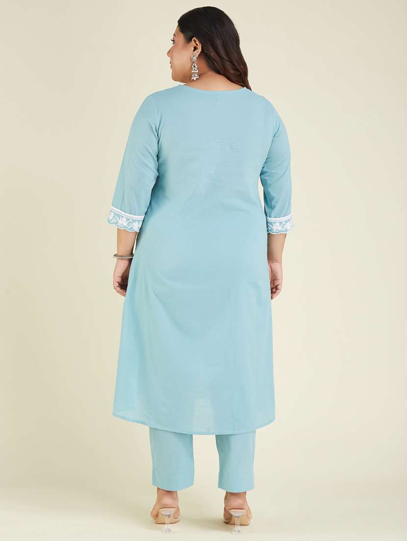 women plus size embroidered three quarter sleeve kurta pant set - 22002363 -  Standard Image - 2