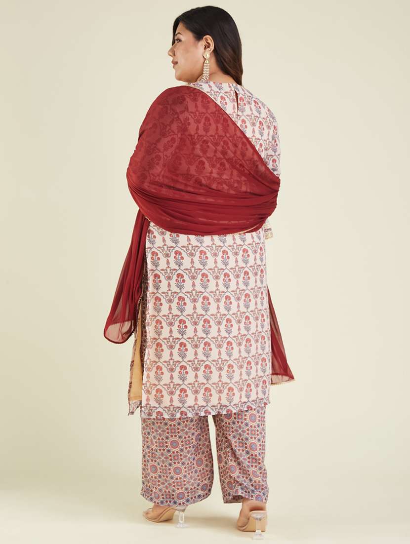 women plus size printed three quarter sleeve kurta pant with dupatta set - 22002370 - Standard Image - 2