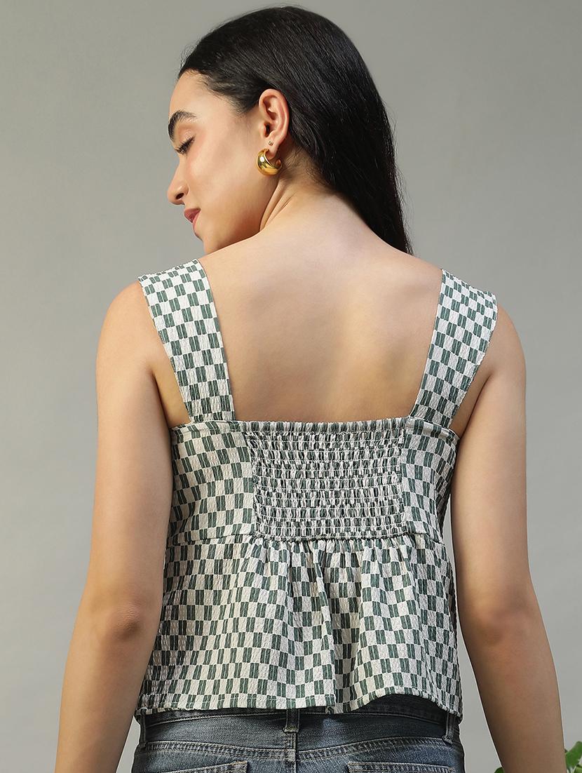 women checkered sleeveless regular top - 22002377 - Standard Image - 2