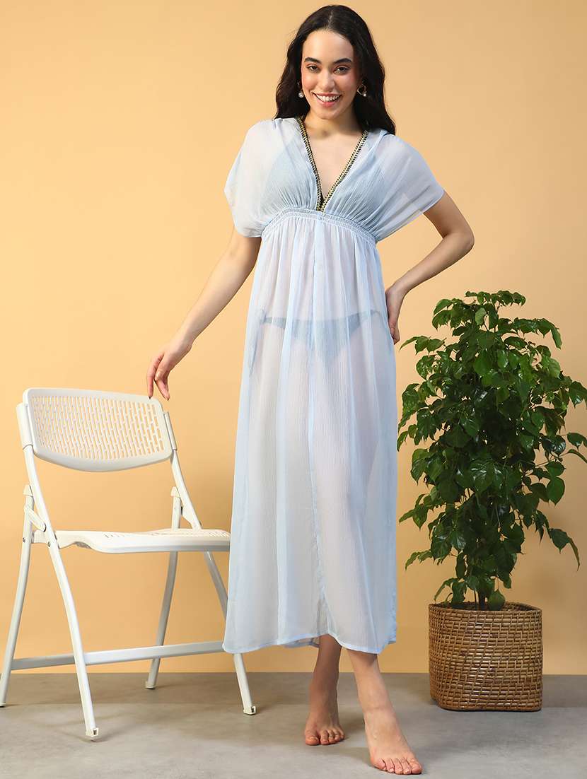 women solid short sleeve coverup dress - 22002388 - Standard Image - 2