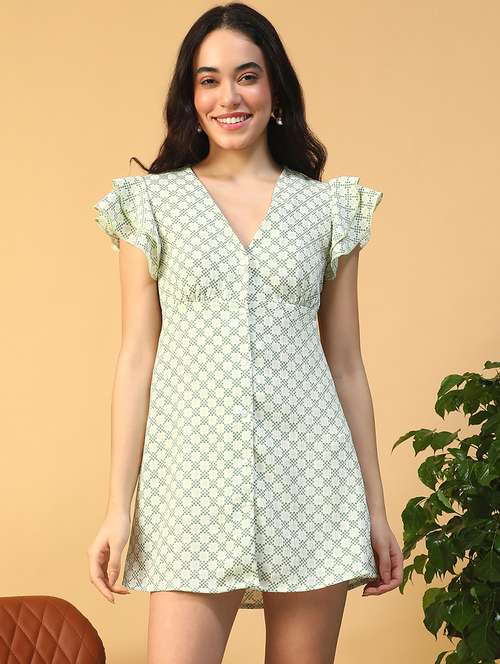 women printed ruffle sleeve backless a-line dress - 22002397 -  Standard Image - 0