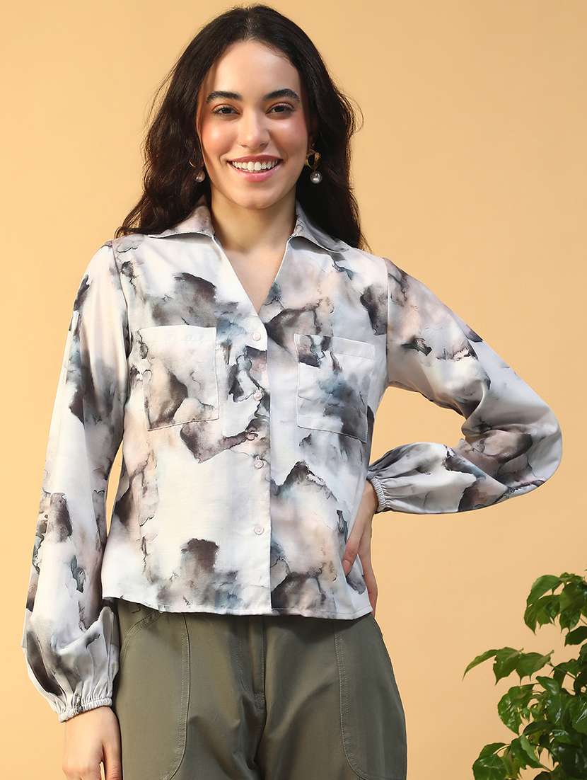 women printed collared long sleeve regular shirt - 22002412 -  Zoom Image - 0