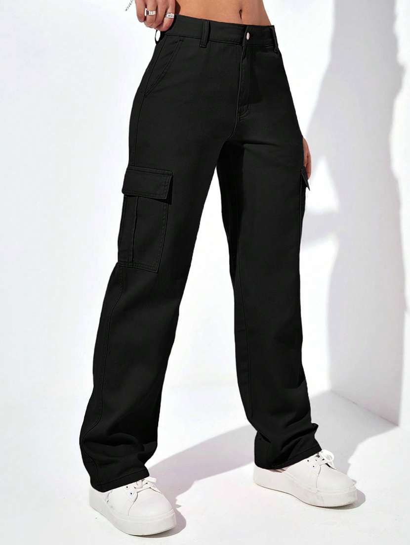 women solid mid rise regular fit cargo - 22002454 -  Standard Image - 2