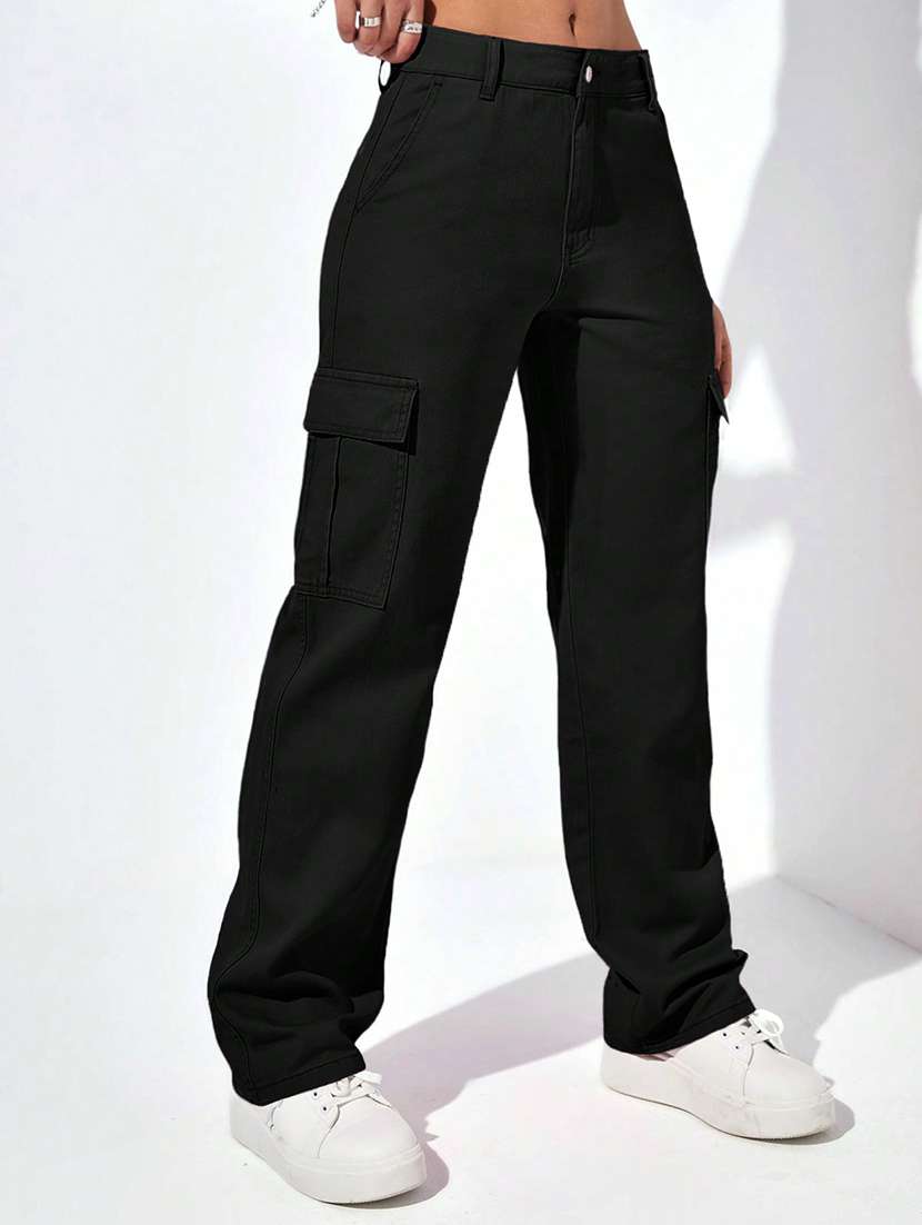 women solid mid rise regular fit cargo - 22002456 -  Standard Image - 2