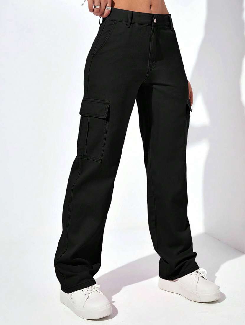 women solid mid rise regular fit cargo - 22002457 -  Standard Image - 2