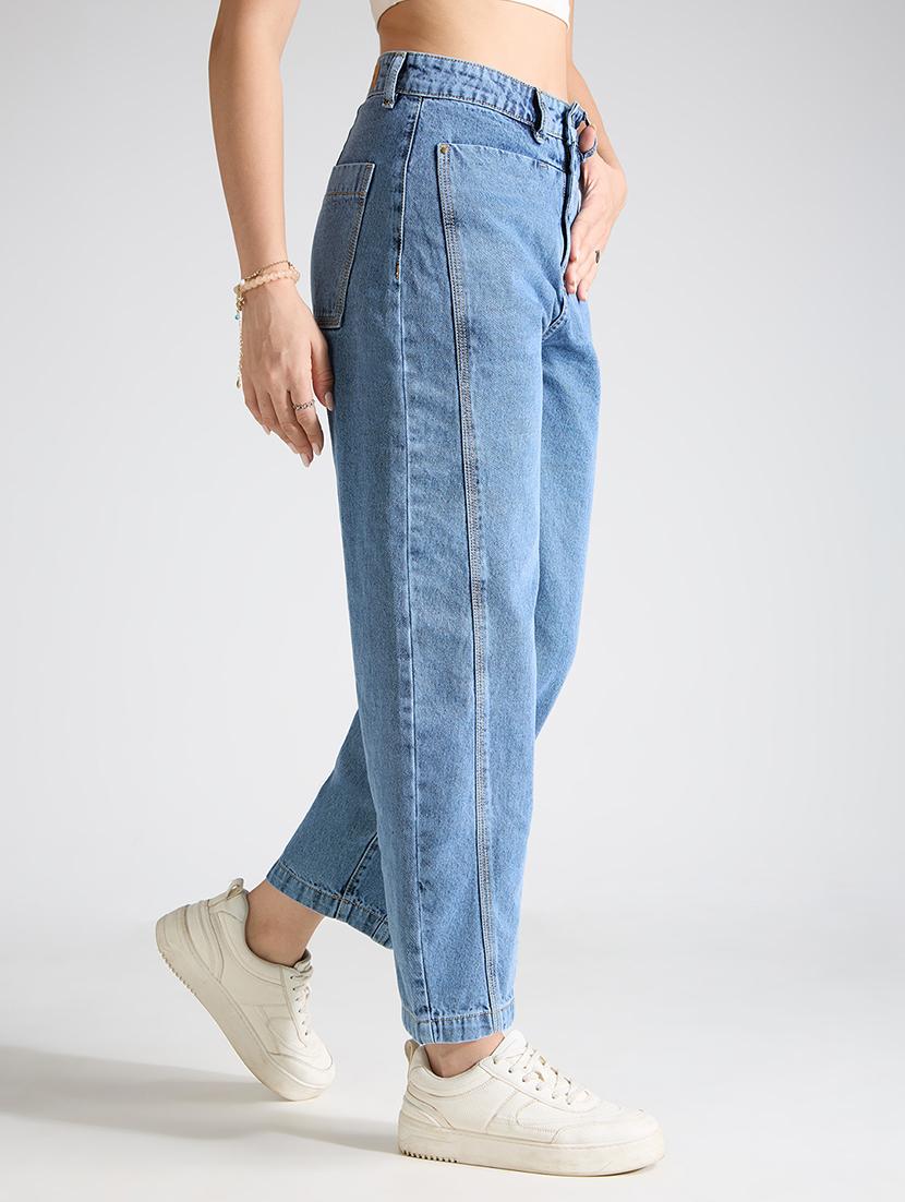 women solid high rise mom fit jeans - 22002479 - Standard Image - 2