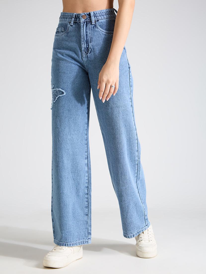 women solid high rise wide leg jean - 22002480 - Standard Image - 2