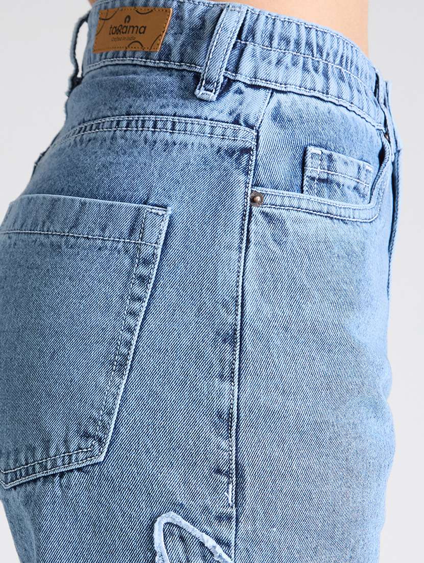 Women Solid High Rise Wide Leg Jean