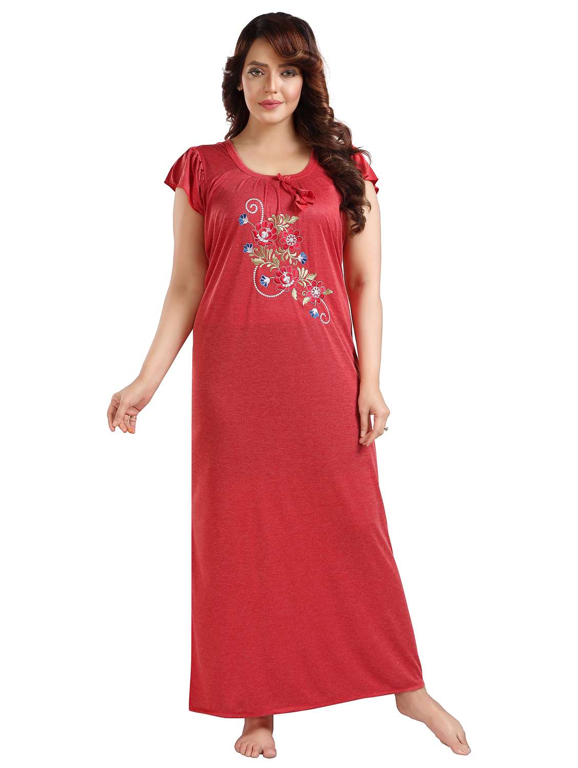 women embroidered short sleeve nighty - 22002481 -  Standard Image - 2