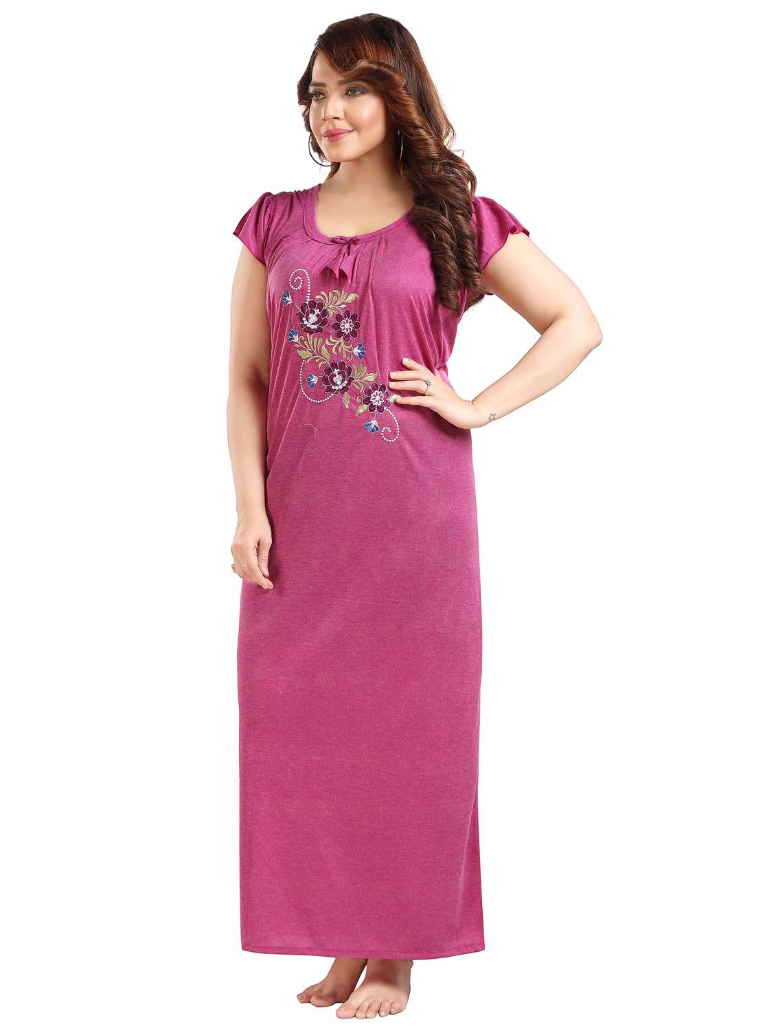 women embroidered short sleeve nighty - 22002482 -  Standard Image - 2