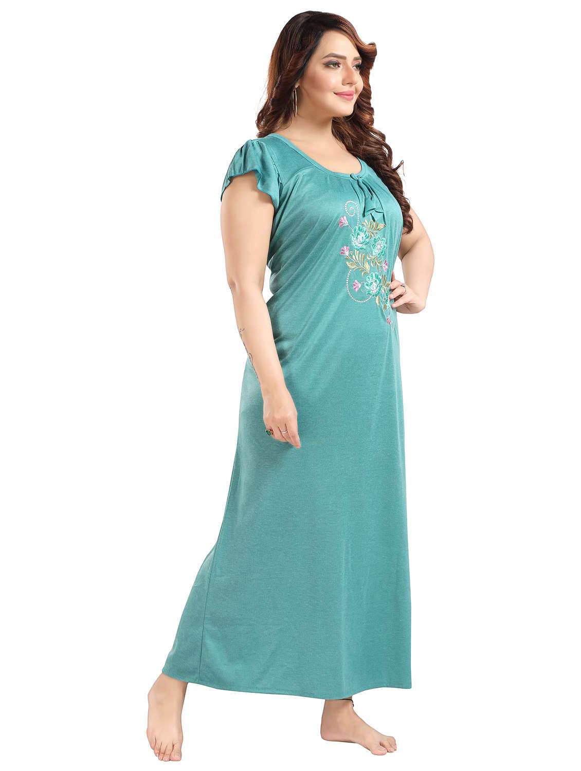 women embroidered short sleeve nighty - 22002483 -  Standard Image - 2