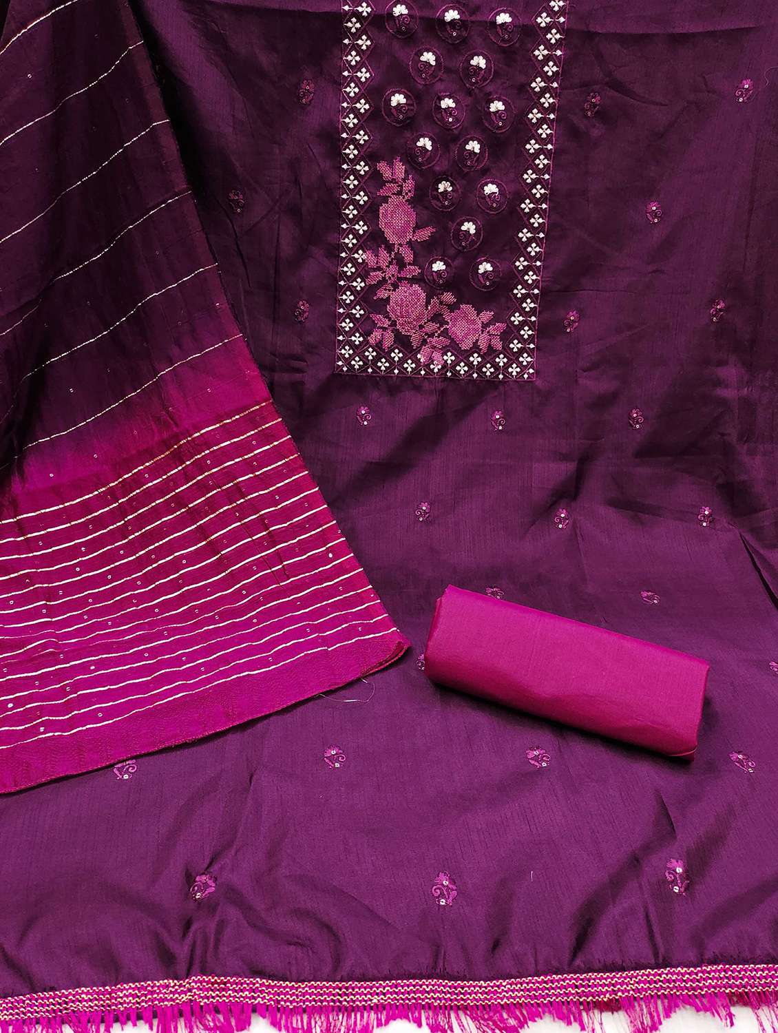 women solid with work embroidered unstitched suit set - 22002643 -  Standard Image - 2