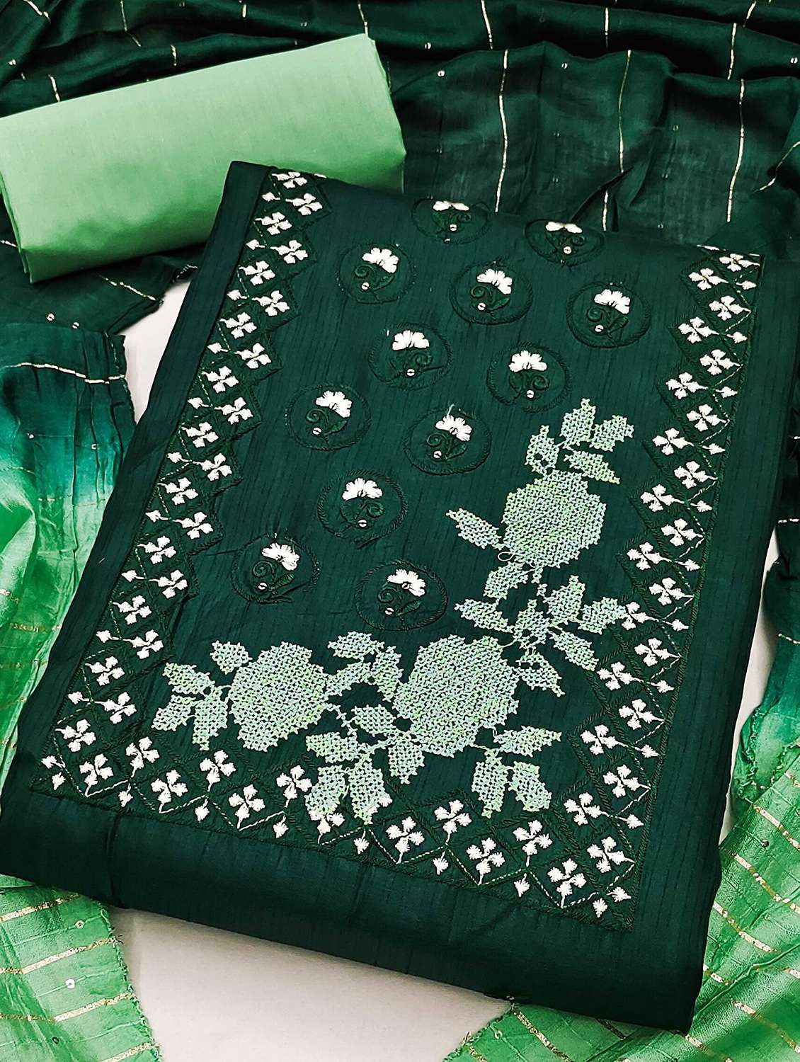 women solid with work embroidered unstitched suit set - 22002645 - Standard Image - 2