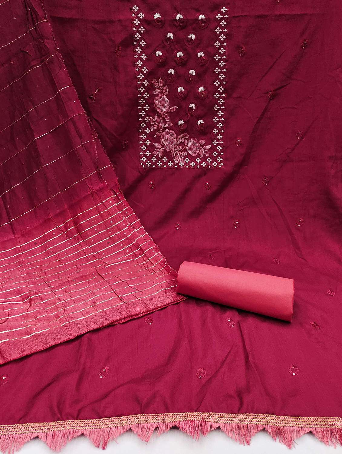 women solid with work embroidered unstitched suit set - 22002646 -  Standard Image - 2