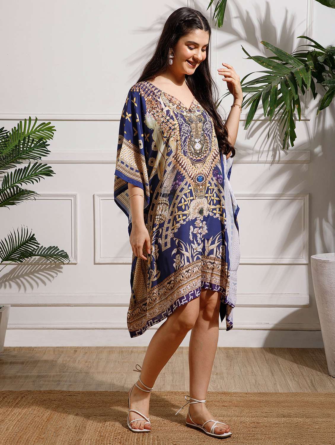 women printed kimono sleeve kaftan dress - 22002648 - Standard Image - 2