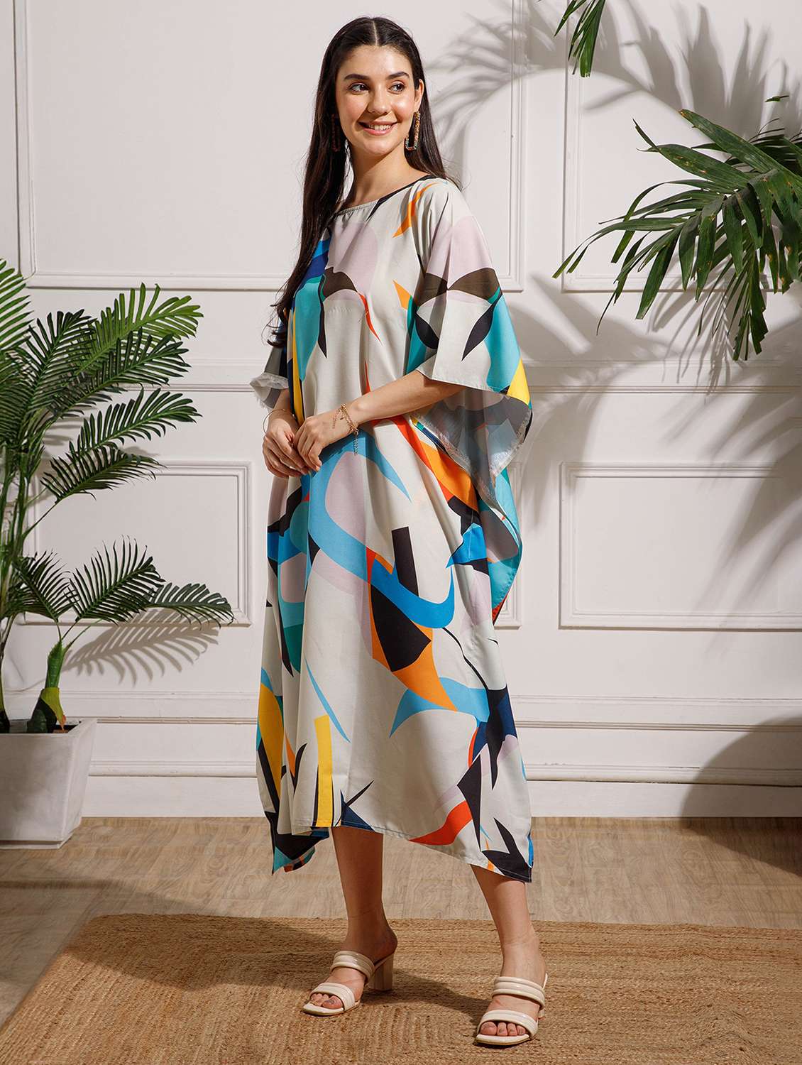 women printed kimono sleeve kaftan dress - 22002652 - Standard Image - 2