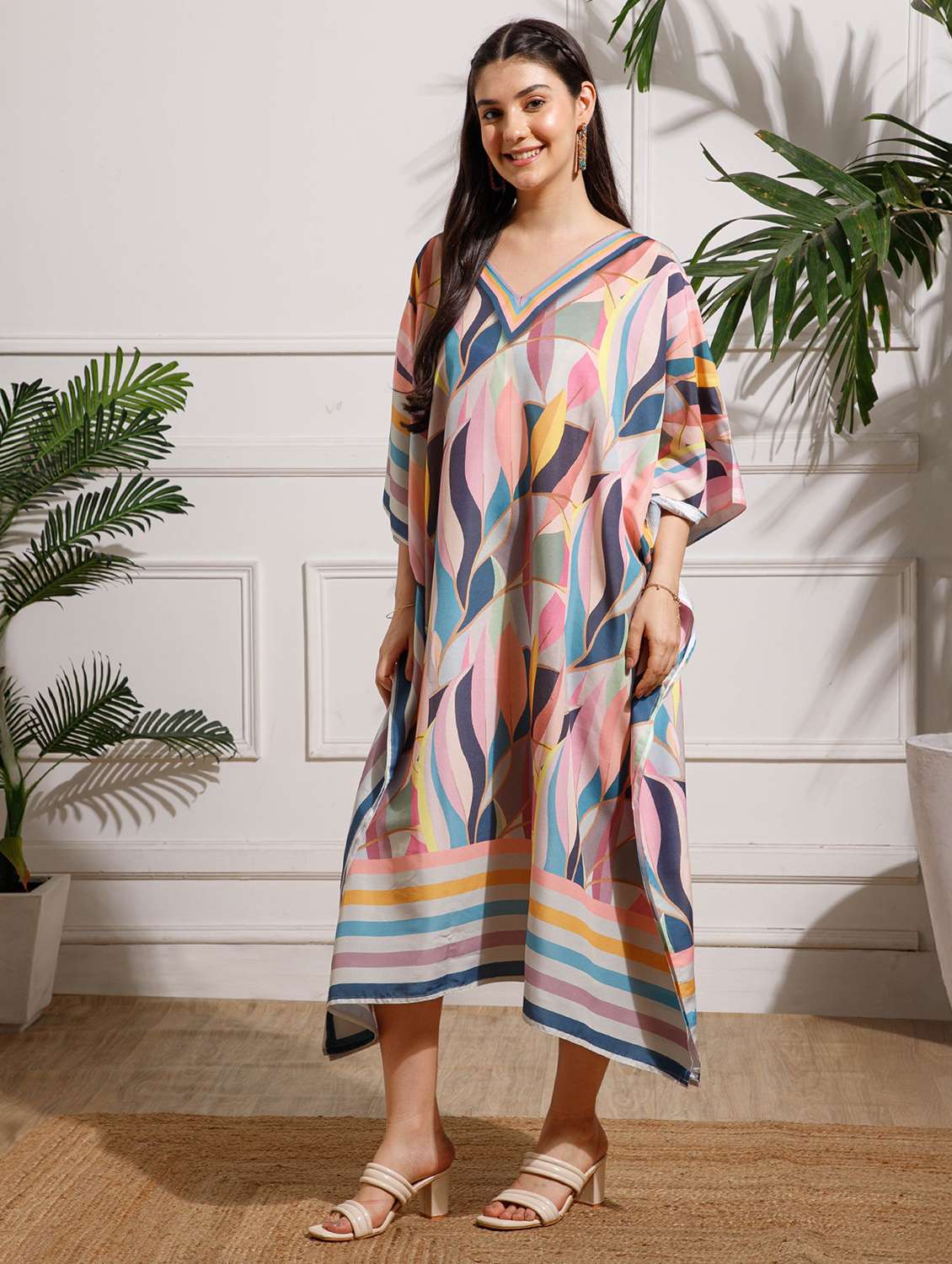 women printed kimono sleeve kaftan dress - 22002654 - Standard Image - 2