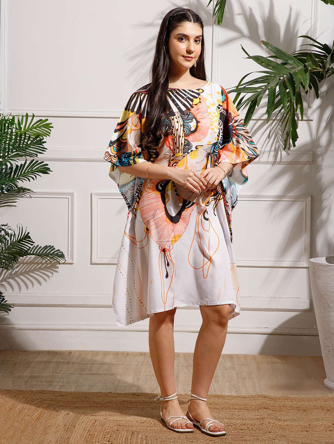 women printed kimono sleeve kaftan dress - 22002655 - Standard Image - 2