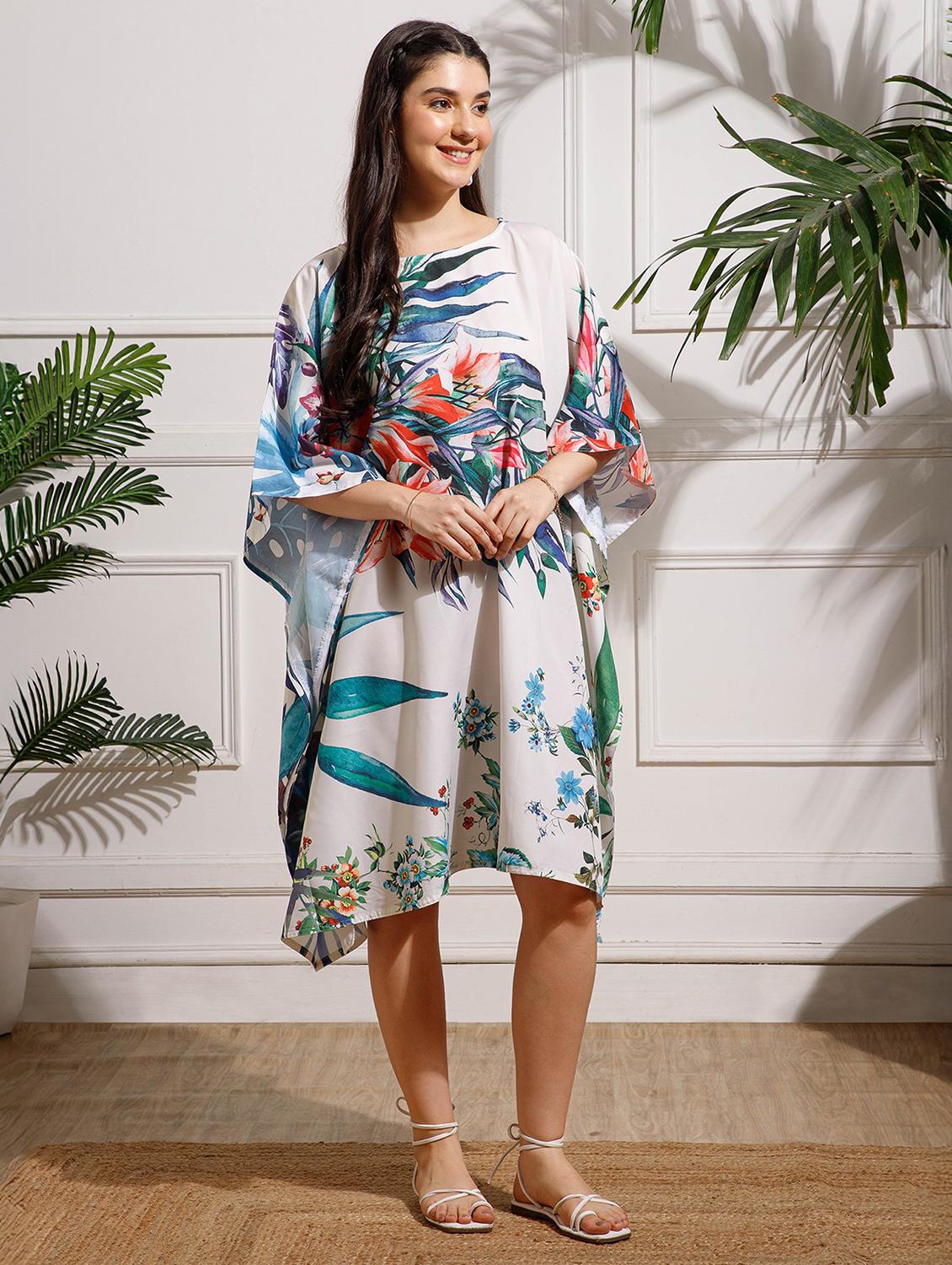 women floral printed kimono sleeve kaftan dress - 22002656 - Standard Image - 2