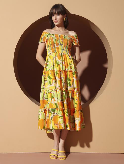 women printed off shoulder tiered dress - 22002667 -  Standard Image - 0