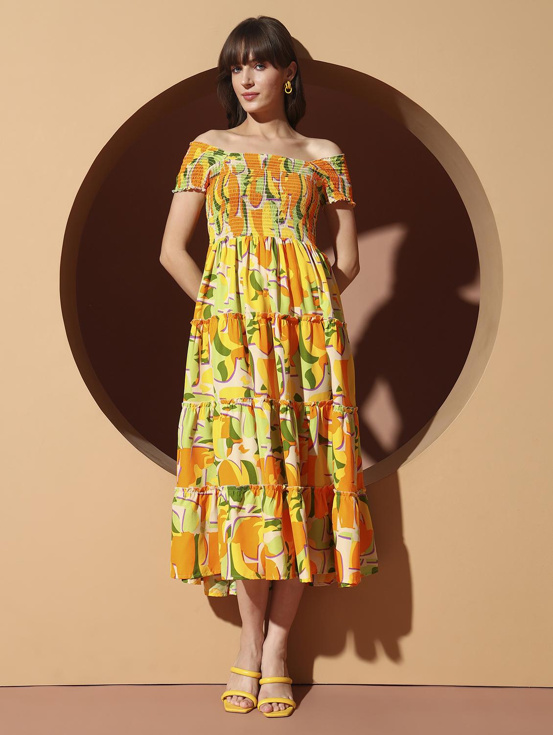 women printed off shoulder tiered dress - 22002667 -  Zoom Image - 0
