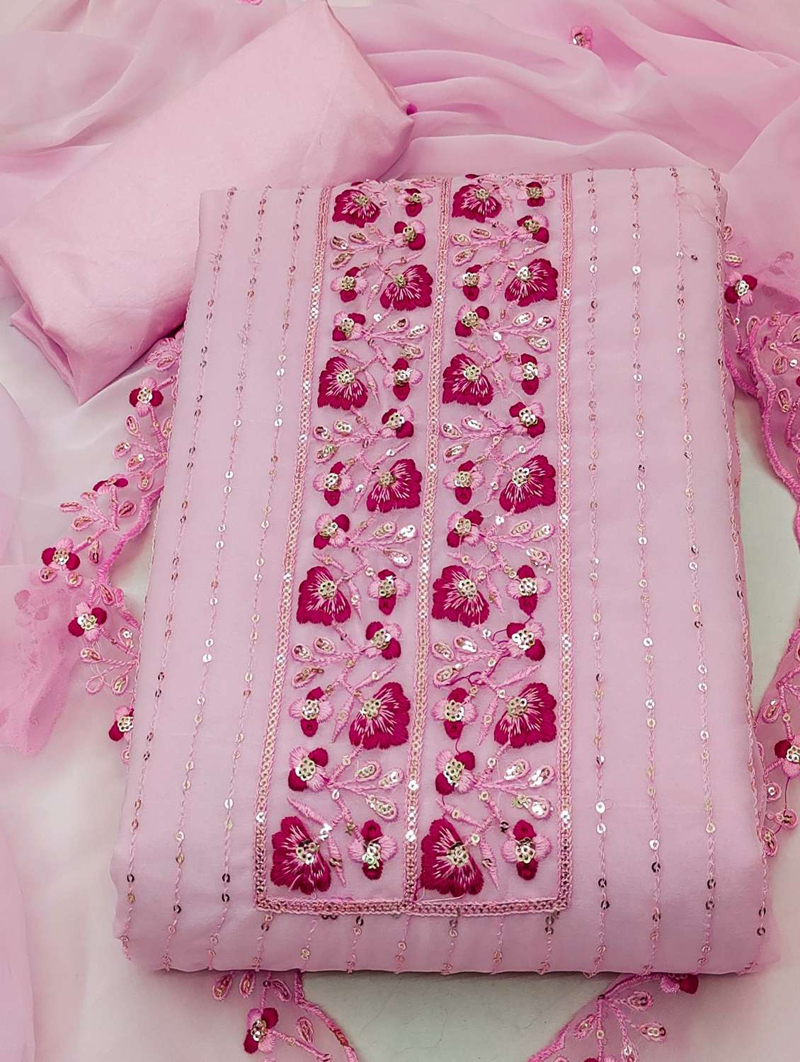 women solid with work embellished unstitched suit set - 22002670 -  Standard Image - 2