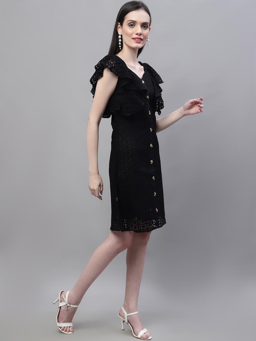 women self design sweetheart neck a-line schiffli dress - 22002947 - Standard Image - 2