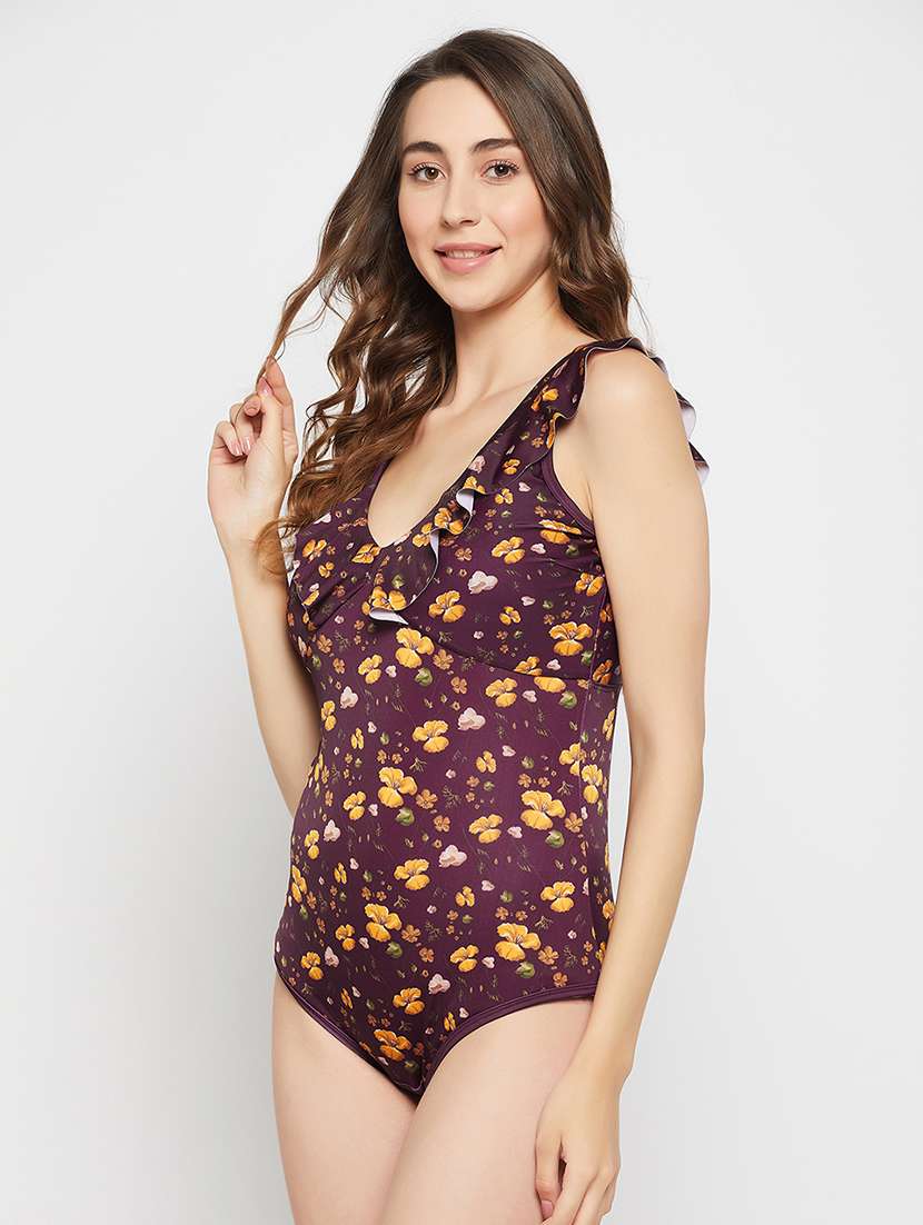 women purple floral print sleeveless monokini - 22002950 -  Standard Image - 2