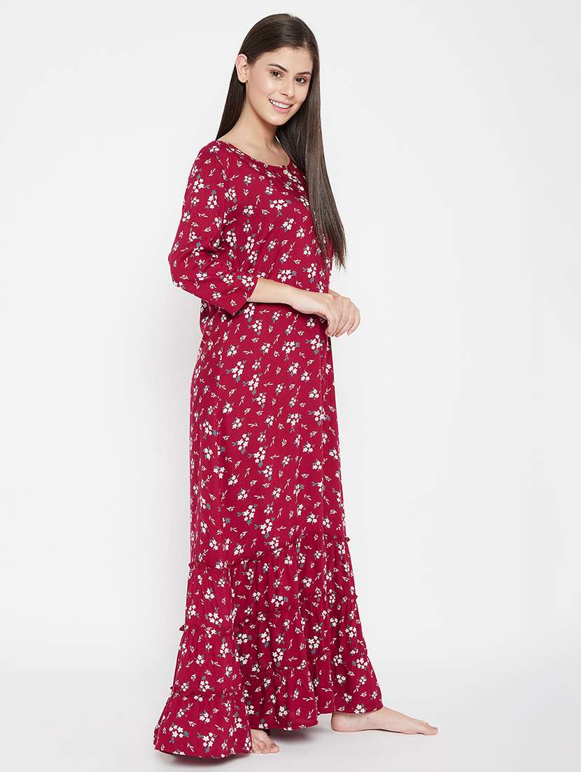 women floral print round neck tiered nighty - 22002956 - Standard Image - 2