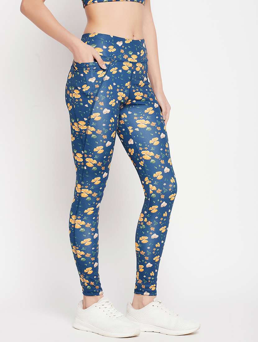 women floral print high rise gym tight - 22002959 - Standard Image - 2